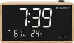 Thomson Cosy CP202T - Wekkerradio met Projectie - FM-radio - HOUT EN ZWART