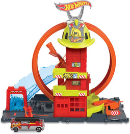 Hot Wheels City Mega Looping Brandweerkazerne - Speelset met aanpasbare looping - Inclusief 1 brandweerauto (1 stuk)