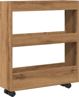 vidaXL - Opbergtrolley - smal - 3-laags - bewerkt - hout - artisanaal - eikenkleurig