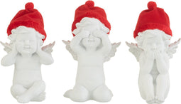 J-Line figuur Engel Zien/Horen/Zwijgen Hoed - polyresin - rood/wit - large - 3 stuks