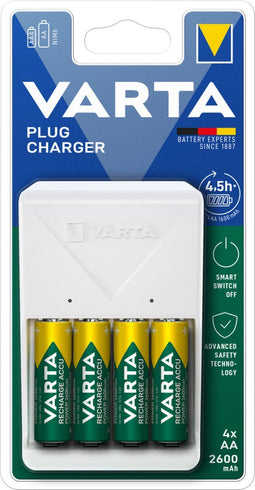 Varta Plug Charger - incl. 4 x AA 2600mAh - Oplaadbaar (4 stuks)