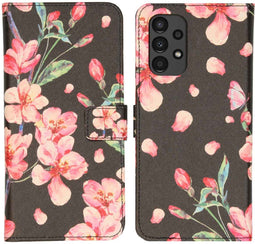 iMoshion Hoesje Geschikt voor Samsung Galaxy A13 (4G) Hoesje Met Pasjeshouder - iMoshion Design Softcase Bookcase - Zwart / Blossom Watercolor Black