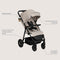 Lionelo Iva - Wandelwagen Premium - 360° Zwenkwielen met Vering - XXL Zonnekap UPF50 - Beige