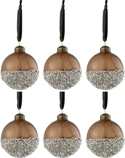 J-Line kerstbal Parels - glas - zilver/bruin - small - doos van 6