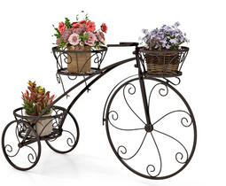 Coast Driewielige Plantenstandaard 85x25x50 cm – 3-Laags Metalen Bloempothouder in Brons – Voor Binn