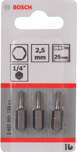 Bosch 2 607 001 720 - Bit extra-hard - Aandrijving ISO 1173 C6.3 HEX 2,5 - 25 mm