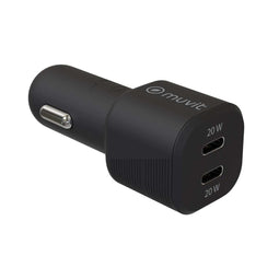 Muvit for Change - Auto oplader - 20 W - USB-C x 2 - Zwart