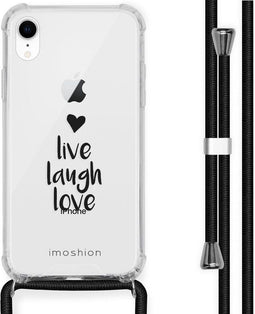 iMoshion Hoesje Geschikt voor iPhone Xr Hoesje Met Koord - iMoshion Design Hoesje met Koord - Zwart / Transparant / Live Laugh Love