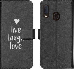 iMoshion Hoesje Geschikt voor Samsung Galaxy A20e Hoesje Met Pasjeshouder - iMoshion Design Softcase Bookcase - Wit / Zwart / Live Laugh Love