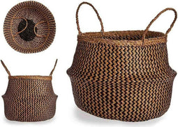 Zeegras Mand Zwart Bruin Met Handvaten (35 x 30 x 35 cm)