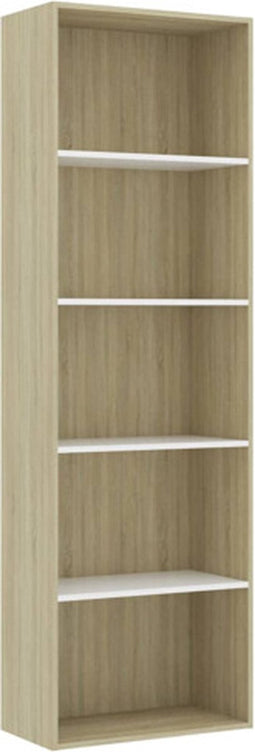 vidaXL - Boekenkast - met - 5 - schappen - 60x30x189 - cm - hout - wit - en - eikenkleur