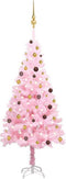 vidaXL - Kunstkerstboom - met - verlichting - en - kerstballen - 210 - cm - PVC - roze