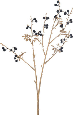 J-Line decoratie tak Bessen + Bladen - kunstof - blauw/goud - 12 stuks