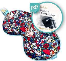 SMUG Slaapmasker met Roze Oordopjes - 100% Verduisterend - Verstelbaar Oogmasker in Satijn - Tattoo Print