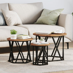 vidaXL - Nesting - Tafelset - 3 - stuks - Oud - Hout - Gelamineerd - Hout