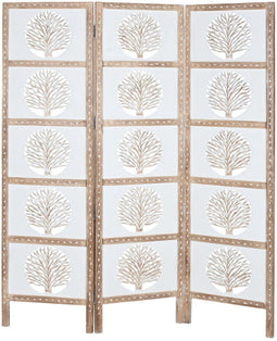 Home ESPRIT - Kamerscherm - Traditioneel ontwerp Levensboom - Wit Natuurlijk Mangohout MDF 153 X 2,3 X 182 CM