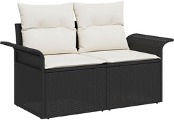 vidaXL - 2-zits - tuinsofa - met - opbergruimte - en - kussens - zwart - poly - rattan