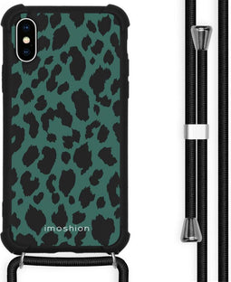 iMoshion Hoesje Geschikt voor iPhone Xs / X Hoesje Met Koord - iMoshion Design Hoesje met Koord - Zwart / Meerkleurig / Groen / Panther Illustration