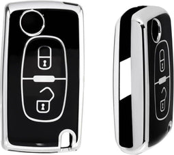 Autosleutel hoesje - TPU Sleutelhoesje - Sleutelcover - Autosleutelhoes - Geschikt voor Peugeot - zwart - D2 - Peugeot 108, Peugeot 207, Peugeot 208, Peugeot 307, Peugeot 308, Peugeot 407, Peugeot 508, Peugeot 1007, Peugeot 2008, Peugeot 3008, Peuge