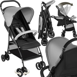 tectake® Buggy Emma - Kinderwagen - Inklapbaar 5-puntsgordel verstelbare rugleuning - Zwart/grijs