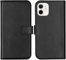 Selencia iPhone 12 Mini - Echt Lederen Bookcase - 3 Pashouders - Zwart