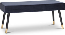 LIFA LIVING Barcelona - Halbank - Fluweel & Hout - Blauw & Goud - 101 x 42 x 45 cm