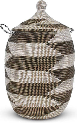 Safaary - Rieten Wasmand met Deksel Zwart-Wit ZigZag