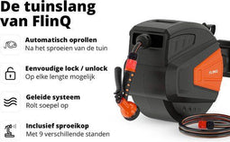 FlinQ Tuinslanghaspel 10 meter - Automatisch - 180° draaibaar - Sproeikop 9 standen