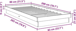vidaXL - Bedframe - zonder - matras - 80x200 - cm - massief - eikenhout