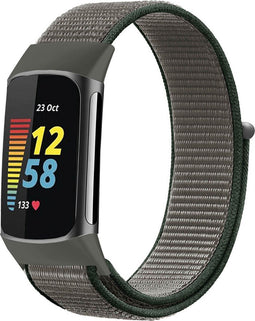 imoshion Nylon bandje - Geschikt voor Fitbit Charge 6, Charge 5 - Donkergrijs - L