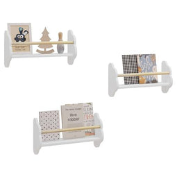 Woltu Kinderboekenkast Wolkvormige Wandplank - MDF en Grenenhout Wit - 3 Planken 45x12,7x23 cm