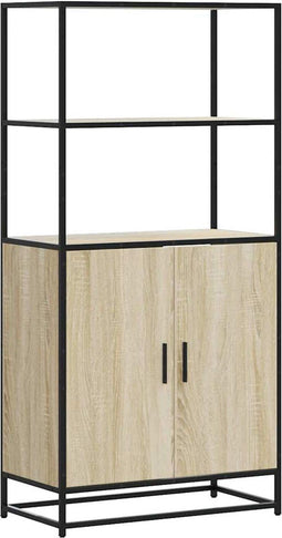 vidaXL - Hoge - kast - 68x35x139 - cm - bewerkt - hout - en - metaal - zwart