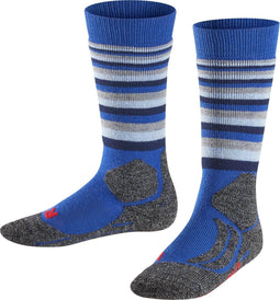 FALKE SK2 Stripes - Skisokken kinderen - Warm dik wol - Blauw (maat 35-38)
