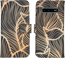 iMoshion Hoesje Geschikt voor Samsung Galaxy S10 Hoesje Met Pasjeshouder - iMoshion Design Softcase Bookcase - Goud / Zwart / Golden Leaves