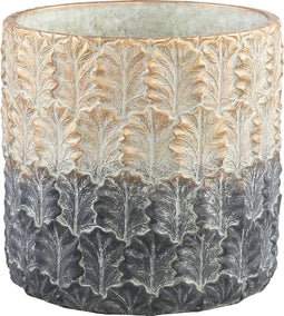 PTMD Ritchy zwarte pot cement rond met blad patroon maat in cm: 30 x 30 x 30 - Black