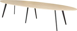 Vergadertafel Victory ellips 420x120 cm op 3 poten frame Wit (RAL9010) blad Halifax Eiken