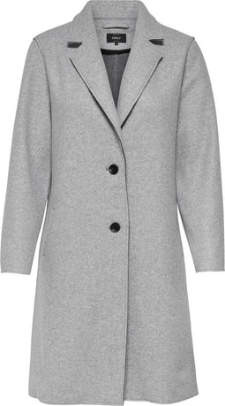 ONLY ONLCARRIE BONDED COAT - Dames Jas - Omkeerbare hals - Knoopsluiting - Lichtgrijs melange