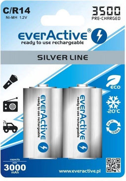 Everactive EVHRL14-3500 - Ni-MH R14 C 3500mAh - LSD technologie - Zilver