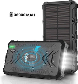 Homèlle Solar Powerbank 36000mAh - Zonne-energie - Snellaadfunctie - Zwart