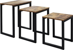 Industriële Zwart-Bruine Bijzettafel Set van 3: Stijlvol en Ruimtebesparend