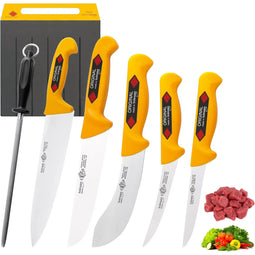 EIKASO Solingen Slagersmessenset 6-Delig – Incl. Fileermes, Chefmessen, Uitbeenmessen & Aanzetst...