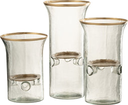 J-Line kaarshouder Bord Rand - glas - goud/transparant - 3 stuks