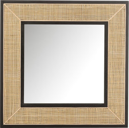 J-Line spiegel Molly - hout/rotan - zwart - small - 80.5 x 80.5 cm