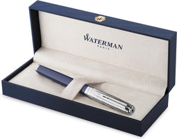 Waterman Exception vulpen | Metaal-blauwe lak met palladium detail en Geëtste dop | 18K Gouden medium penpunt | met Geschenkdoos