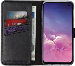 Selencia Galaxy S10e - Echt Lederen Bookcase - 3 Pashouders - Zwart