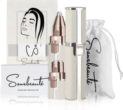 Sansbeauté® 2 in 1 - Wenkbrauw Trimmer - Pijnloze Gezichtsontharing - Classic White Edition