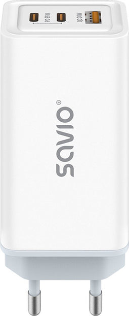 Savio LA-07 adowarka Sieciowa GaN 65W Biaa Hoofdtelefoons, Headset, Tablet, Telefoon, Horloge Wit AC Buiten