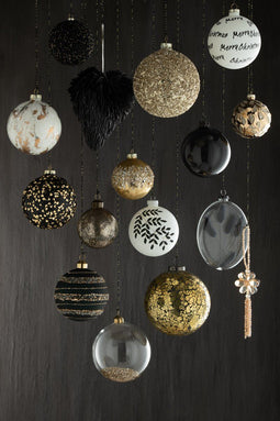 J-Line kerstballen Rond Glitter - glas - goud/oker - doos van 6