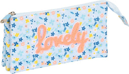 Pennenetui met 3 vakken Moos Lovely Licht Blauw (22 x 12 x 3 cm)