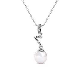 Yolora Dames Ketting - Parel en Kalpa Camaka Kristallen - 18K Wit Verguld - Zilverkleurig